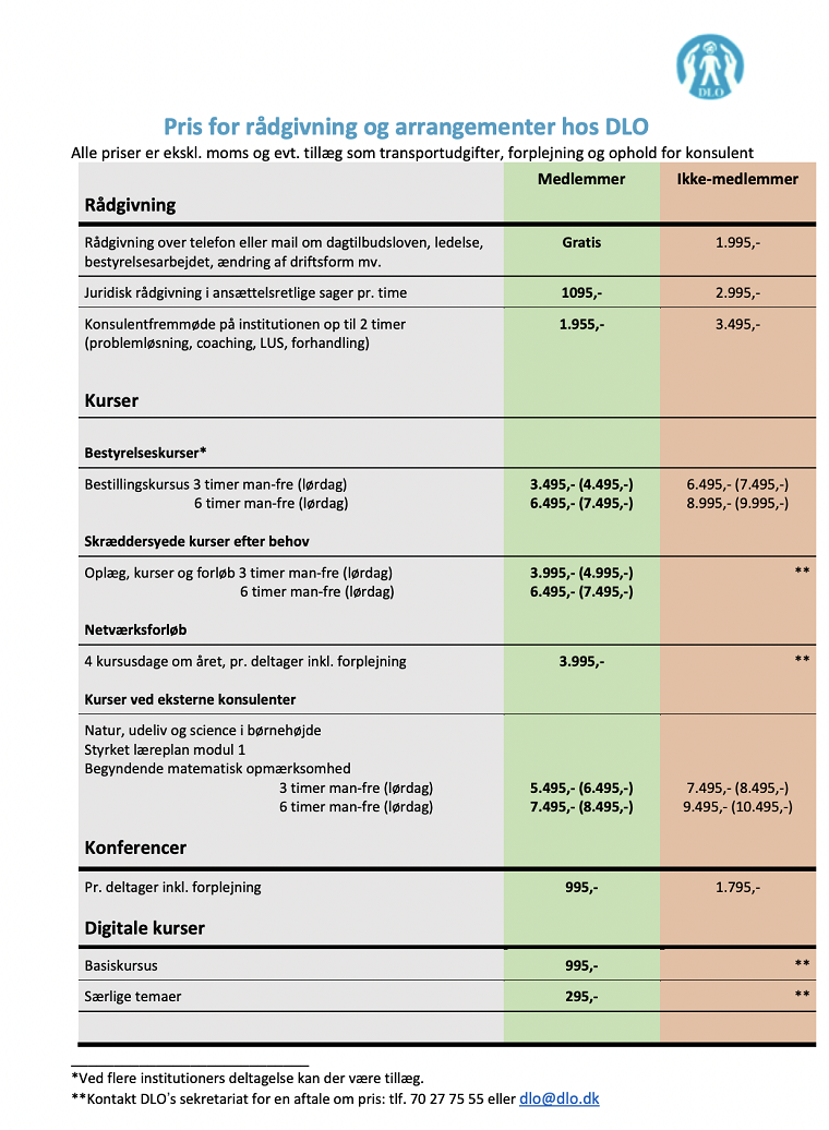Pris for rådgivning og arrangementer hos DLO